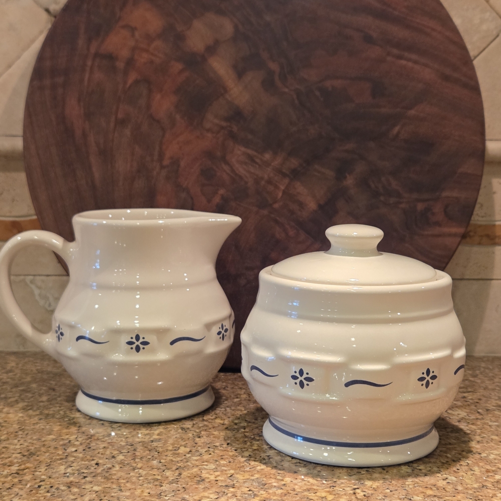 Longaberger Heritage Blue Creamer And Sugar Bowl Set